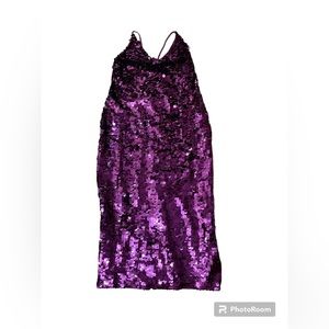 Intimately Free People Paillette Maroon Chunky Sequin Midi Slip Dress Slit NWOT